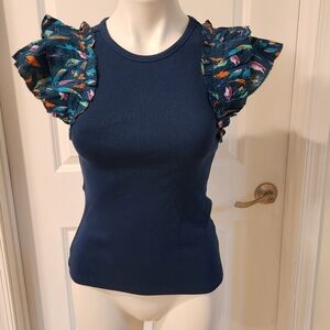 Alivia new without tags blue small tank top with ruffles sleeves